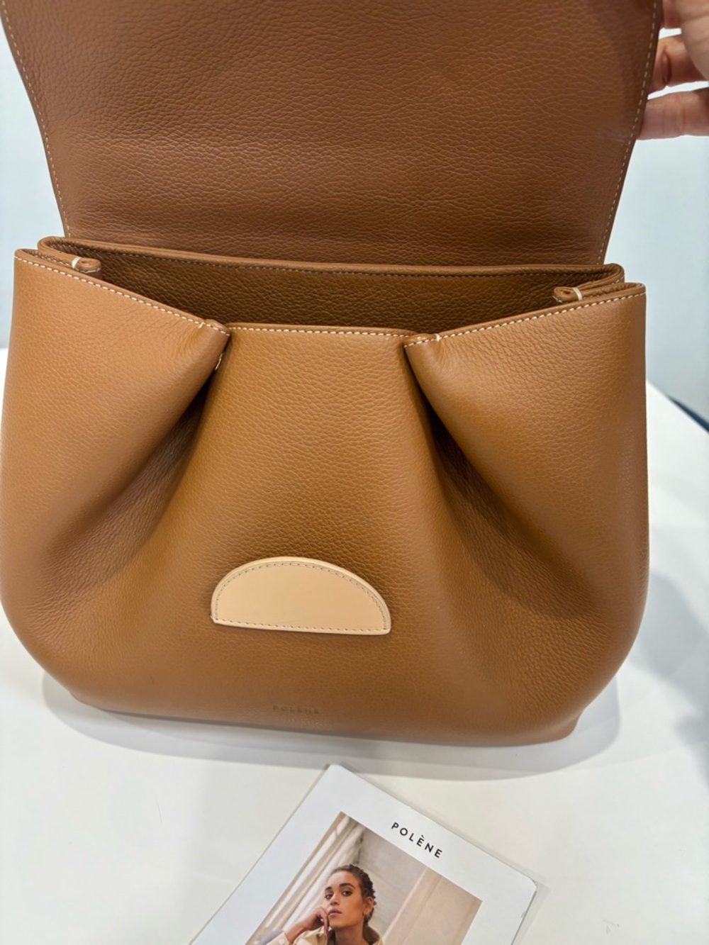 Polène Numéro Un Trio Carmel Structured Leather Bag Tan Top Handle Crossbody EUC - Picture 7 of 11